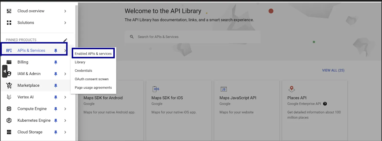 Choose 'APIs & Services'